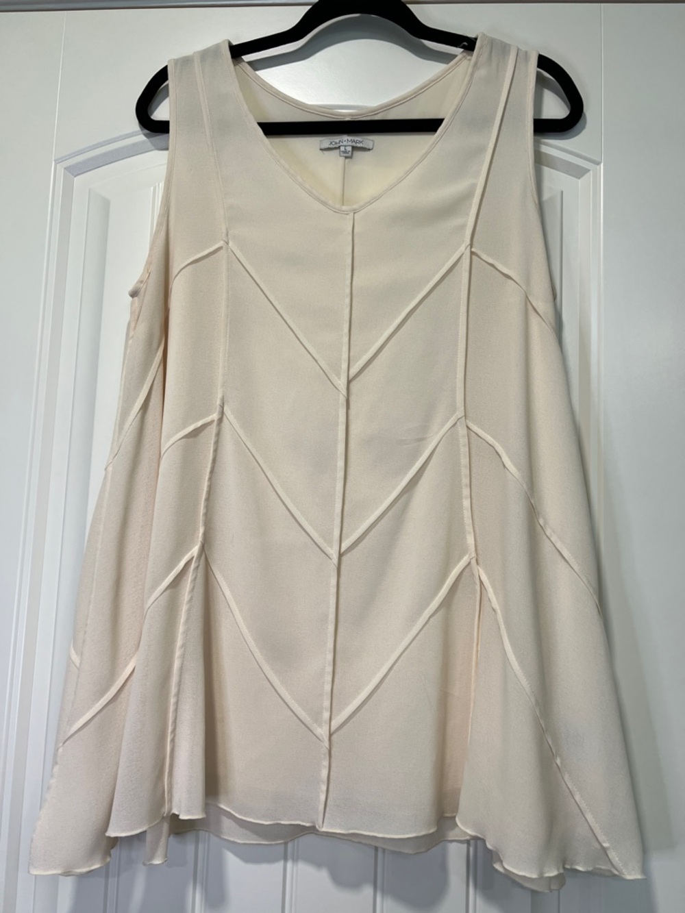 John Mark Cream Sleeveless V-Neck Flowing Panel Blouse